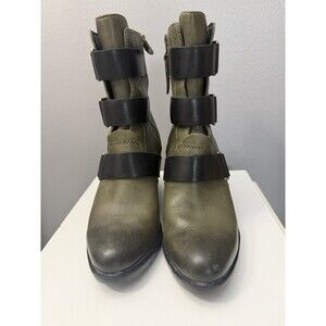 Sorel Women After Hours Bootie Army Green Sz 8.5 Zip Nori Wedge Boots NL2550-383